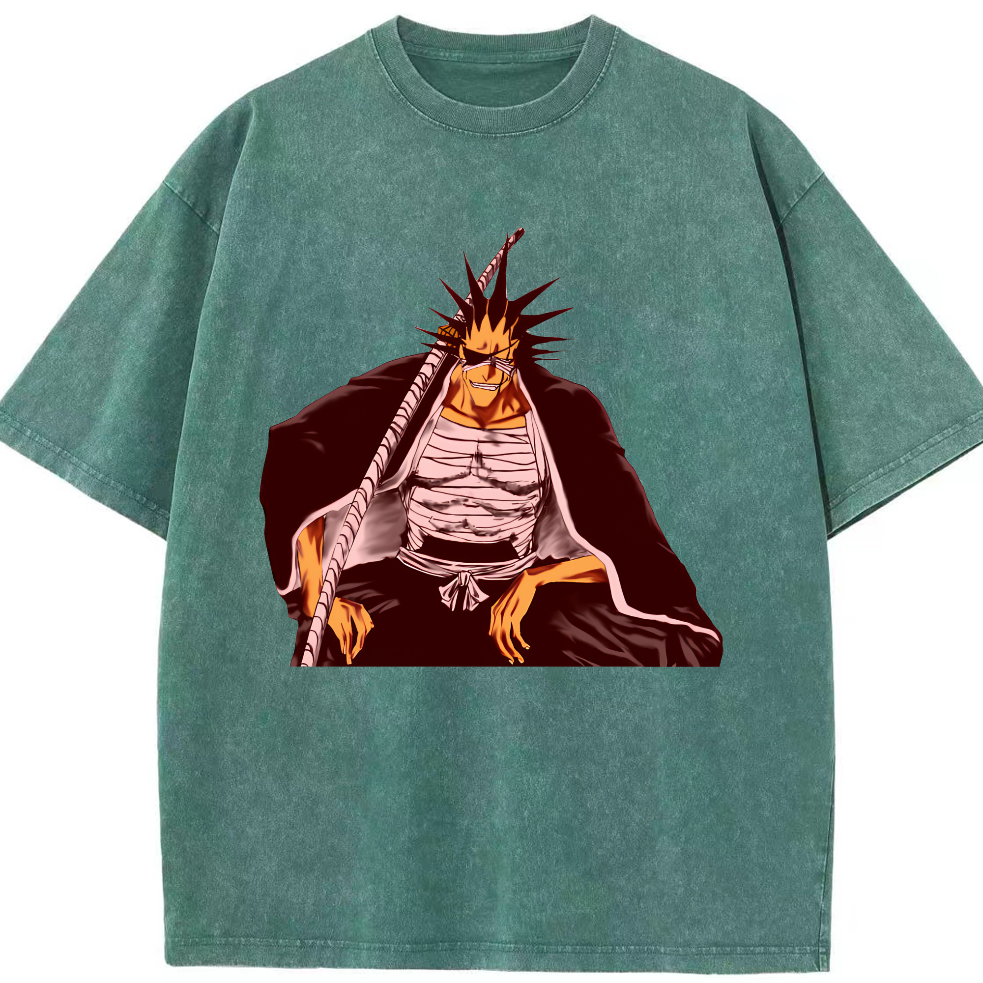 （画像用） ブリーチ ざらき けんぱち BLEACH Zaraki Kenpachi 綿100% ヴィンテージ風 半袖Tシャツ（フロントプリント）